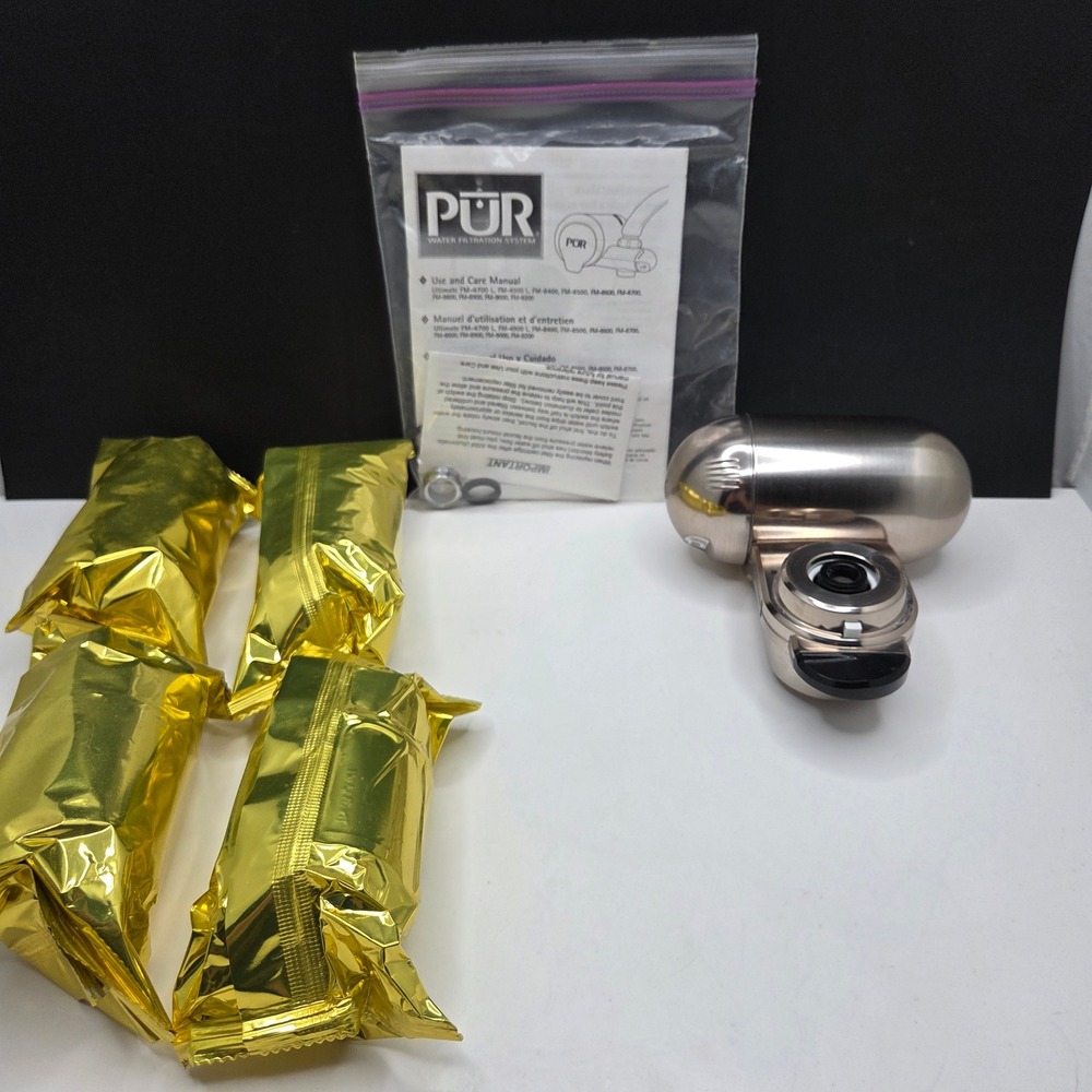 PUR Faucet Mount Water Filter Advanced Plus FM-9400B Silver + 4 New Filters
